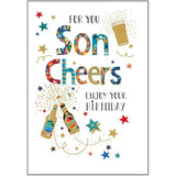 Nigel Quiney contemporary male relation birthday card featuring a festive design and "Happy Birthday" message, NQ brand greeting card.