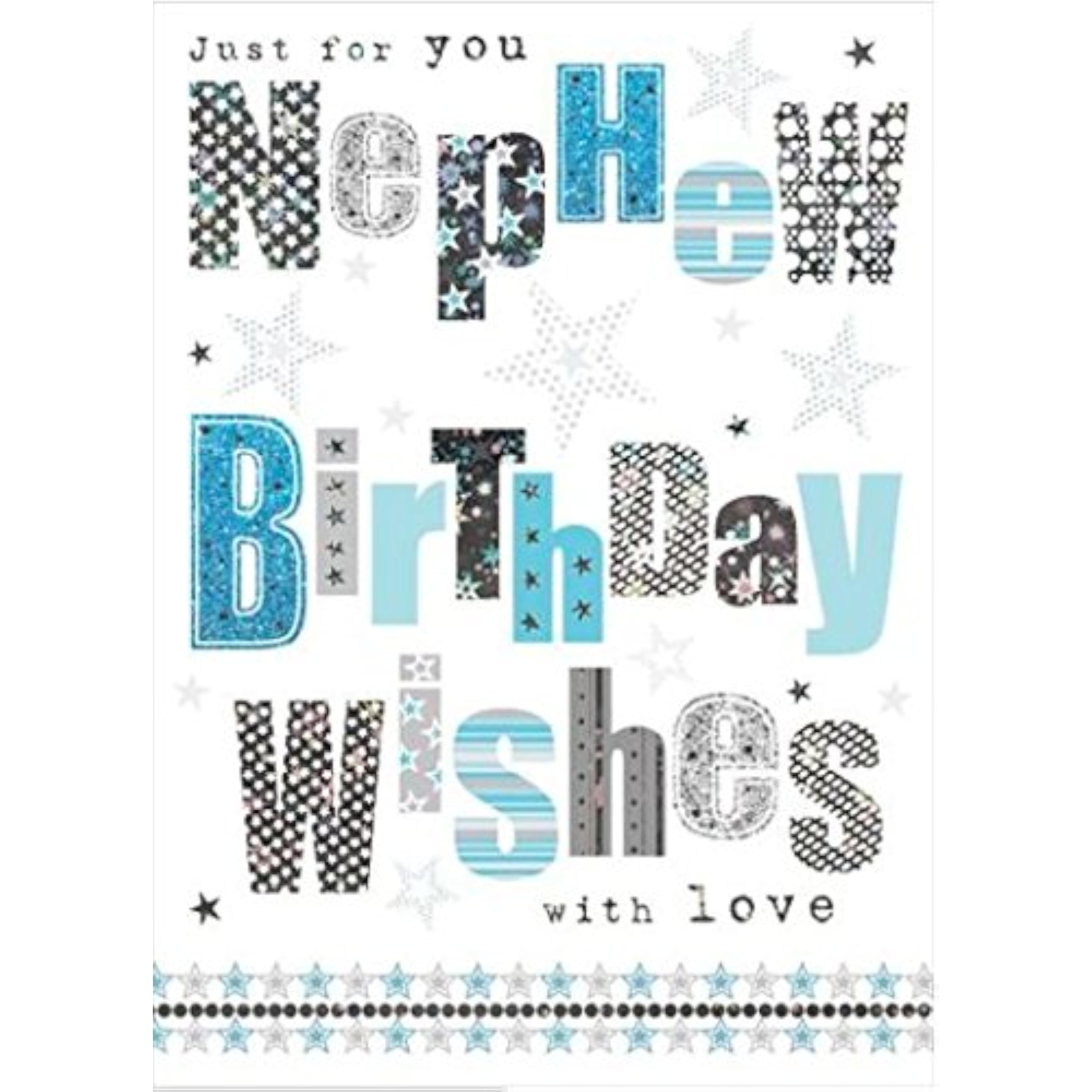Nigel Quiney Nephew Birthday Card with foiled text from Foiled Finish, featuring a festive design for celebrating a nephew.