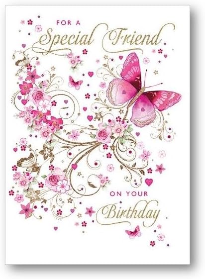 Nigel Quiney Special Friend female birthday card with pink butterfly and floral design, suitable for celebrating special occasions.