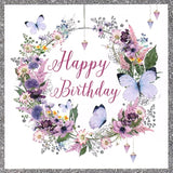NQ birthday card featuring a pretty floral hoop design with butterflies, suitable for celebrating birthdays.