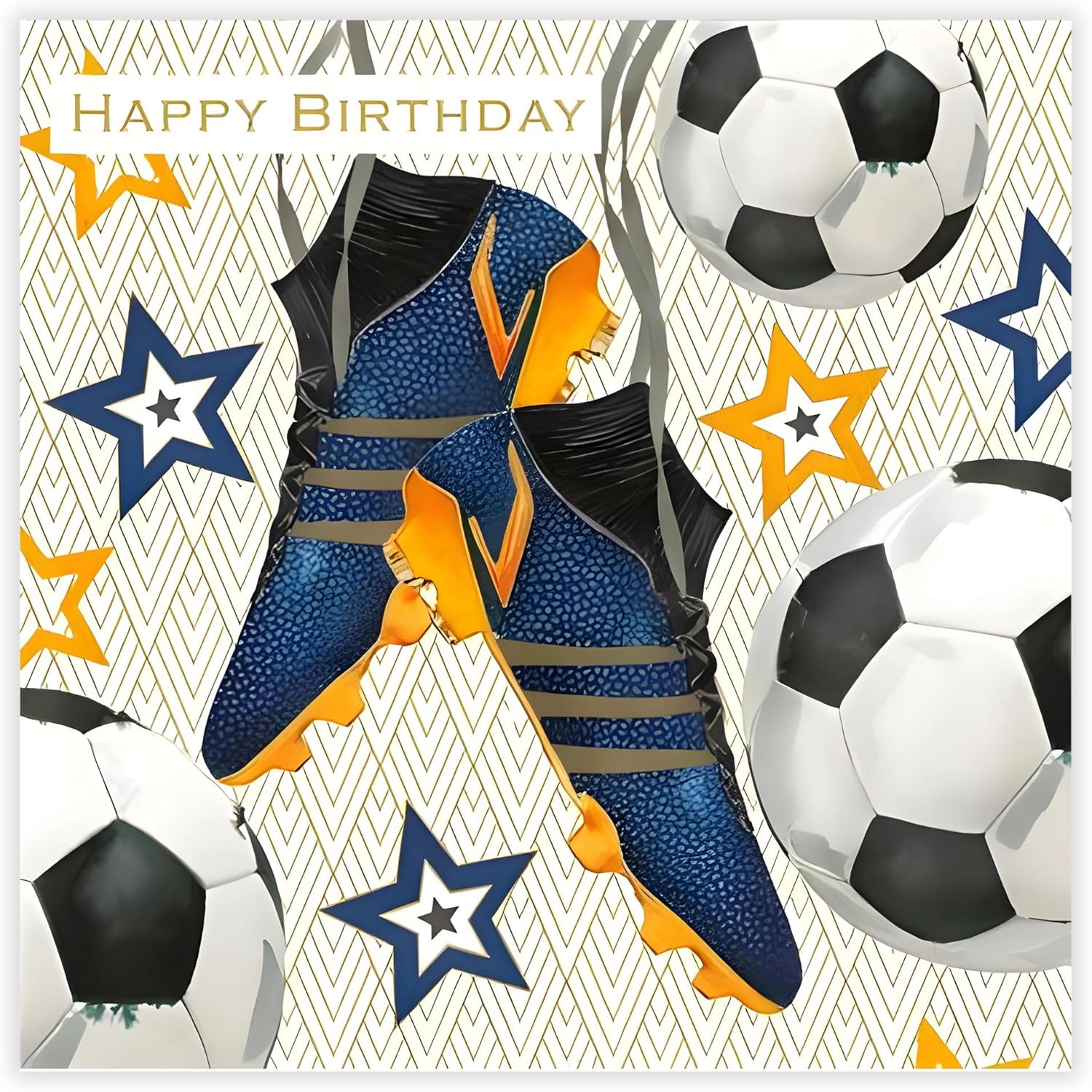Sporty artistic greeting card by NQ featuring football boots design, suitable for men and boys' general occasions.