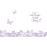 Beautiful daughter birthday greeting card with floral border and butterflies by NQ, featuring colorful floral and butterfly designs.