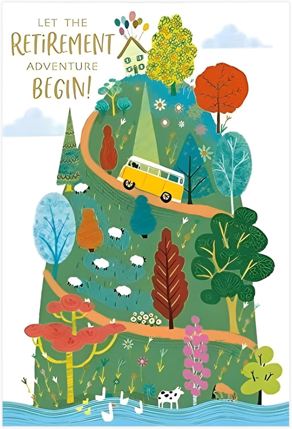 NQ Happy Place Camper retirement greeting card with foil finish, suitable for men or women, featuring cheerful camping design.