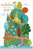 NQ Happy Place Camper retirement greeting card with foil finish, suitable for men or women, featuring cheerful camping design.
