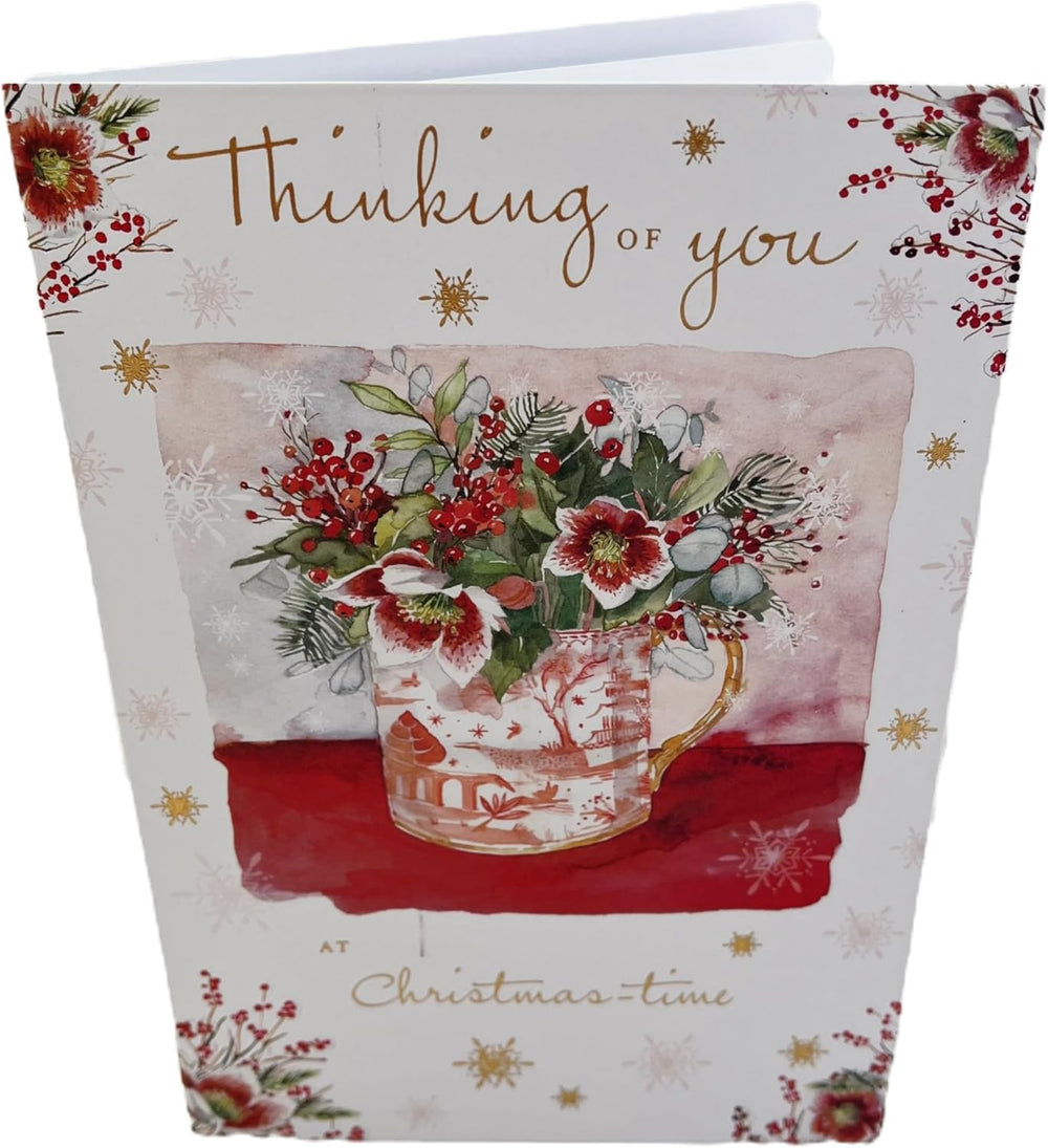 Thinking of You at Christmas greeting card by NQ featuring festive Christmas anemone flower design.