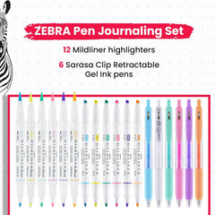 Zebra Pen Journaling & Lettering Set 18 Pack – Dual Tip MILDLINER Pastel Highlighters, Brush Pens, SARASA Gel Pens – Assorted Colouring & Highlighter Pen Multipack for Bullet Journals