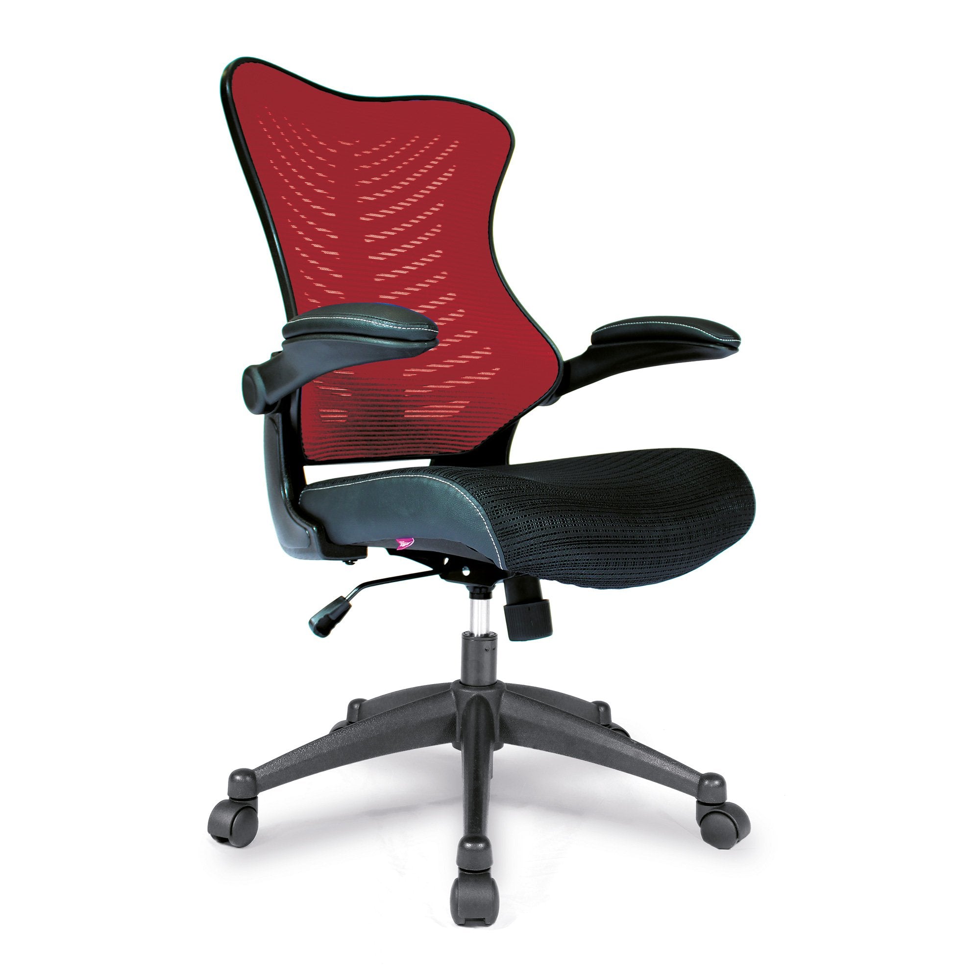 Nautilus Designs Mercury 2 High Back Mesh Executive Office Chair With AIRFLOW Fabric Seat and Folding Arms Red - BCM/L1304/RD DD