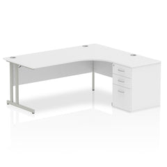 Dynamic Impulse 1800mm Right Crescent Desk White Top Silver Cantilever Leg Workstation 600mm Deep Desk High Pedestal Bundle I000554 DD