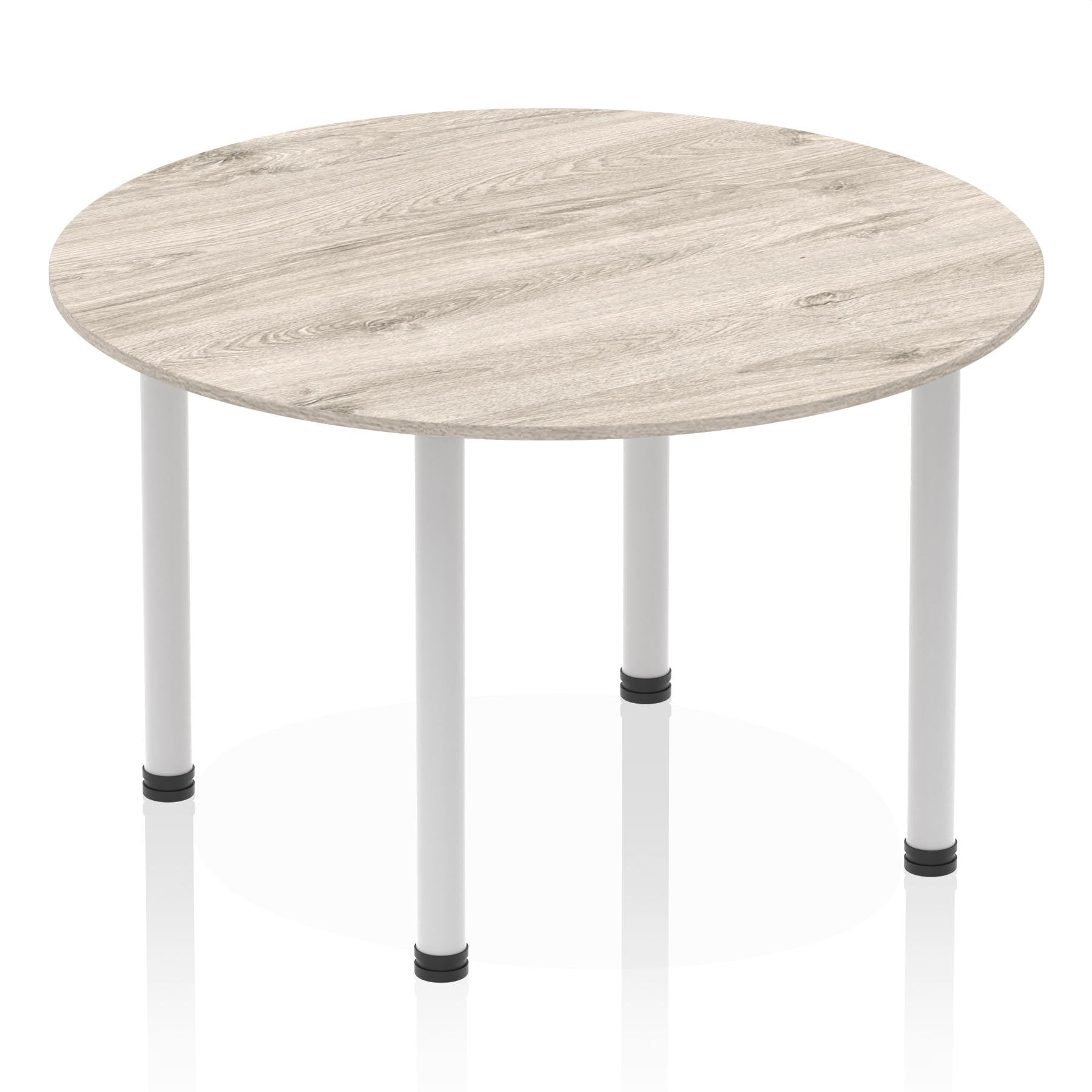 Dynamic Impulse 1200mm Round Table Grey Oak Top Silver Post Leg I003257 DD
