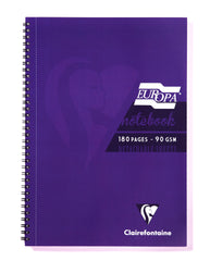 Clairefontaine Europa A4 Wirebound Card Cover Notebook Ruled 180 Pages Purple (Pack 5) - 5803Z