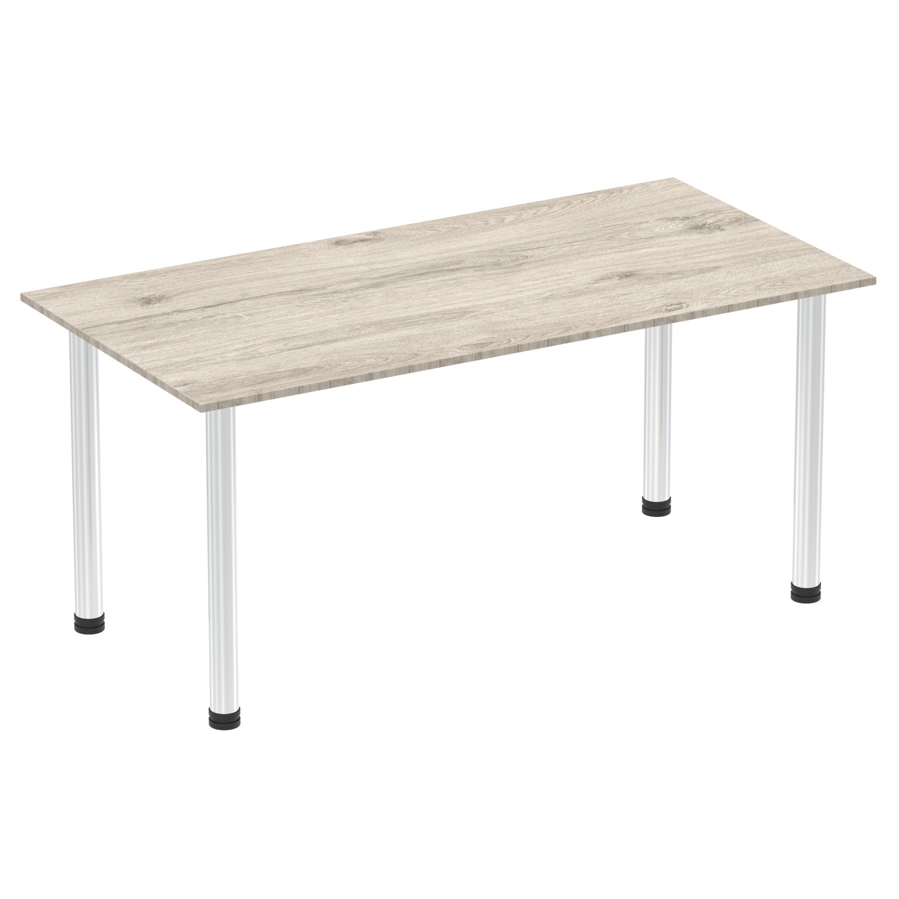 Impulse 1600mm Straight Table Grey Oak Top Chrome Post Leg I003617 DD