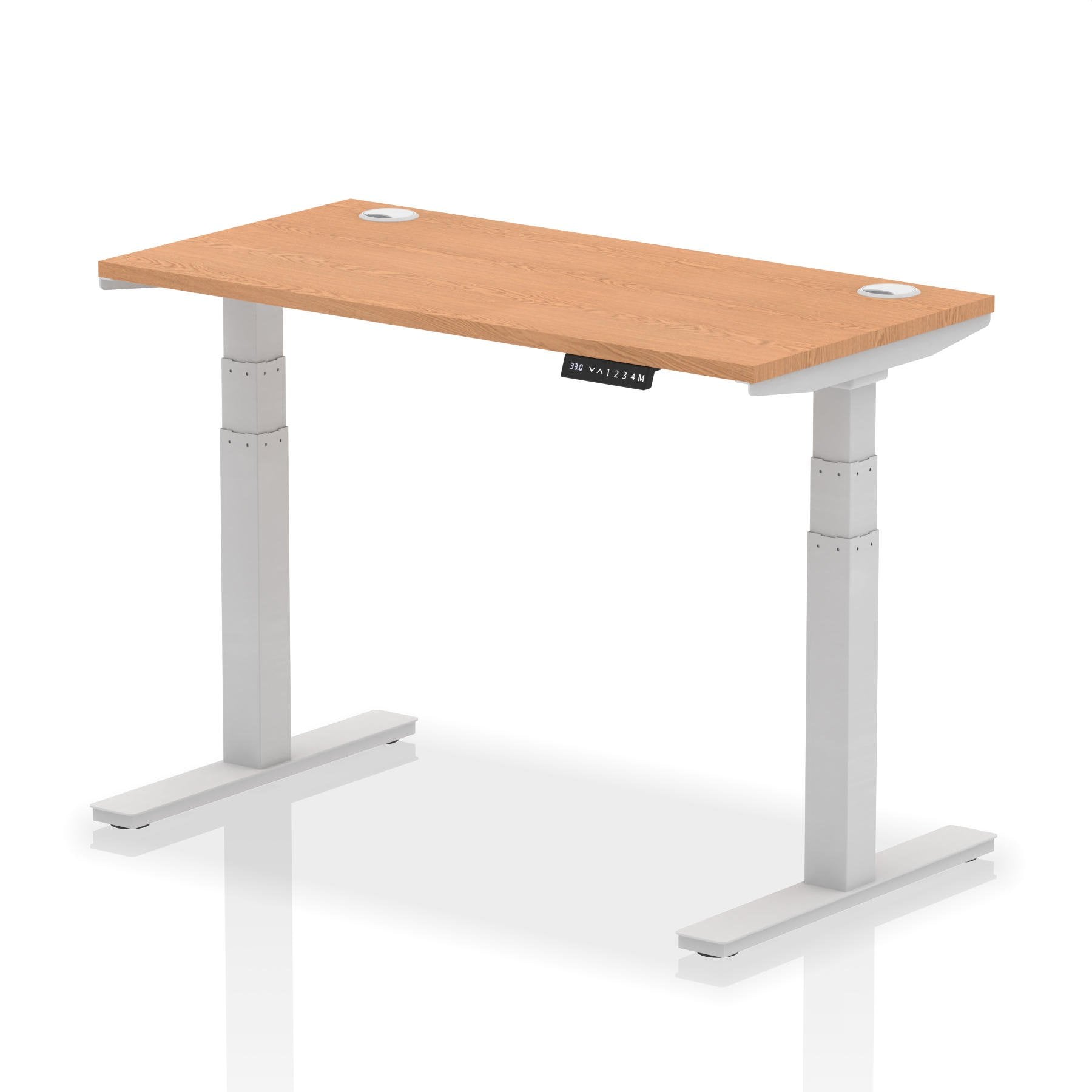 Dynamic Air 1200 x 600mm Height Adjustable Desk Oak Top Cable Ports Silver Leg HA01137 DD