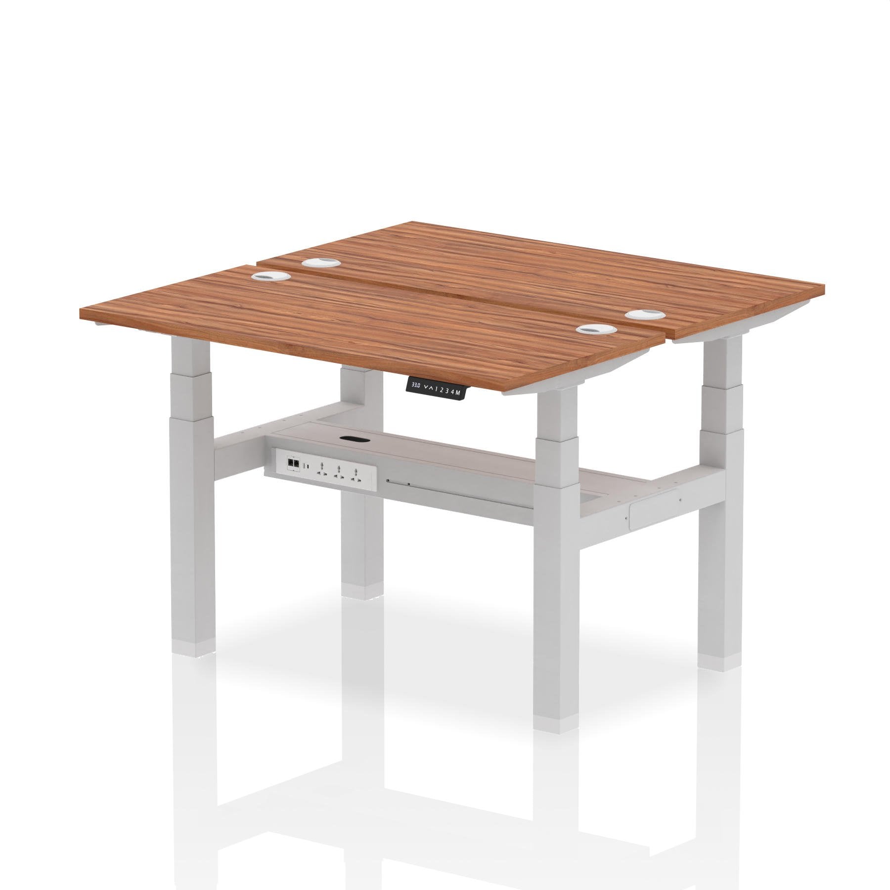 Dynamic Air Back-to-Back W1200 x D600mm Height Adjustable Sit Stand 2 Person Bench Desk With Cable Ports Walnut Finish Silver Frame - HA01556 DD