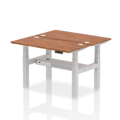 Dynamic Air Back-to-Back W1200 x D600mm Height Adjustable Sit Stand 2 Person Bench Desk With Cable Ports Walnut Finish Silver Frame - HA01556 DD