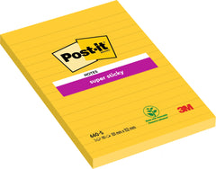 Post-it Super Sticky Notes 102x152mm Ruled 75 Sheets Ultra Yellow (Pack 6) 7100172740