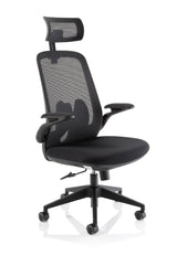 Sigma Executive Mesh Back Office Chair Fabric Seat Black With Folding Arms - OP000320 DD