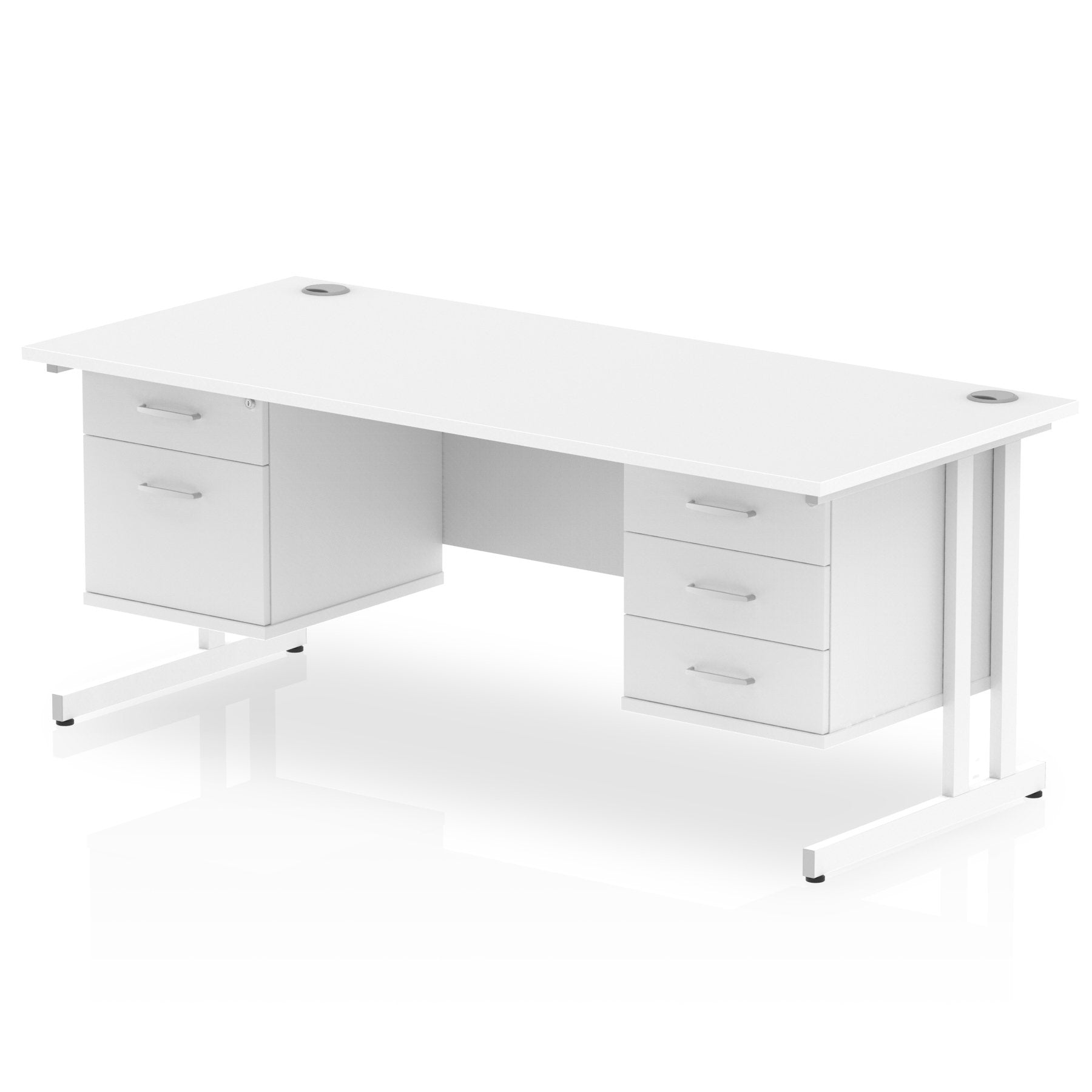Dynamic Impulse W1800 x D800 x H730mm Straight Office Desk Cantilever Leg With 1x2 & 1x3 Drawer Fixed Pedestal White Finish White Frame - MI002244 DD
