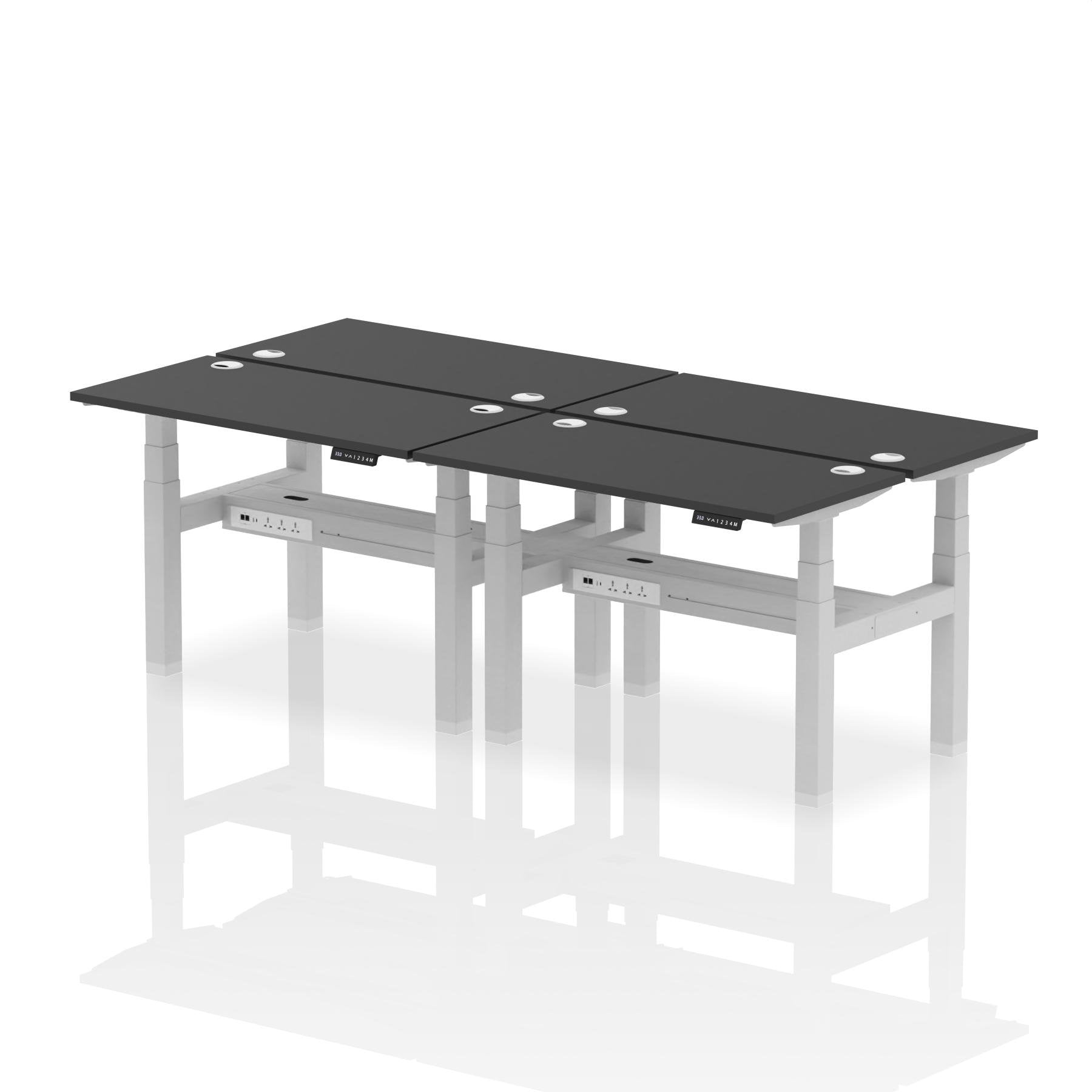 Dynamic Air Back-to-Back W1200 x D600mm Height Adjustable Sit Stand 4 Person Bench Desk With Cable Ports Black Finish Silver Frame - HA02834 DD