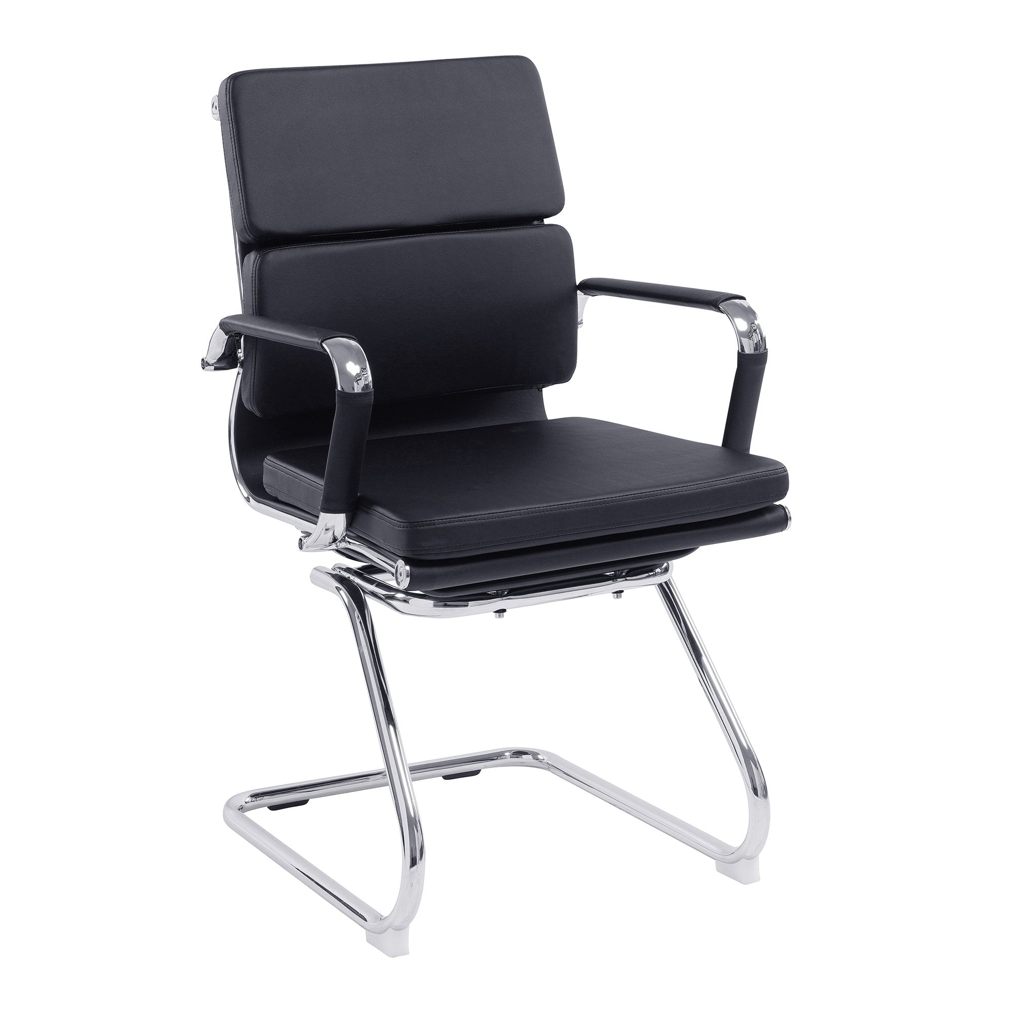 Nautilus Designs Avanti Medium Back Bonded Leather Cantilever Visitor Chair With Individual Back Cushions & Fixed Arms Black - BCL/5003AV/BK DD