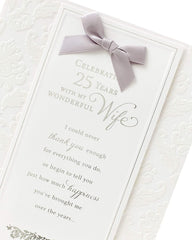 Silver 25th Wife Wedding Anniversary Card Lovely Romantic Message inside