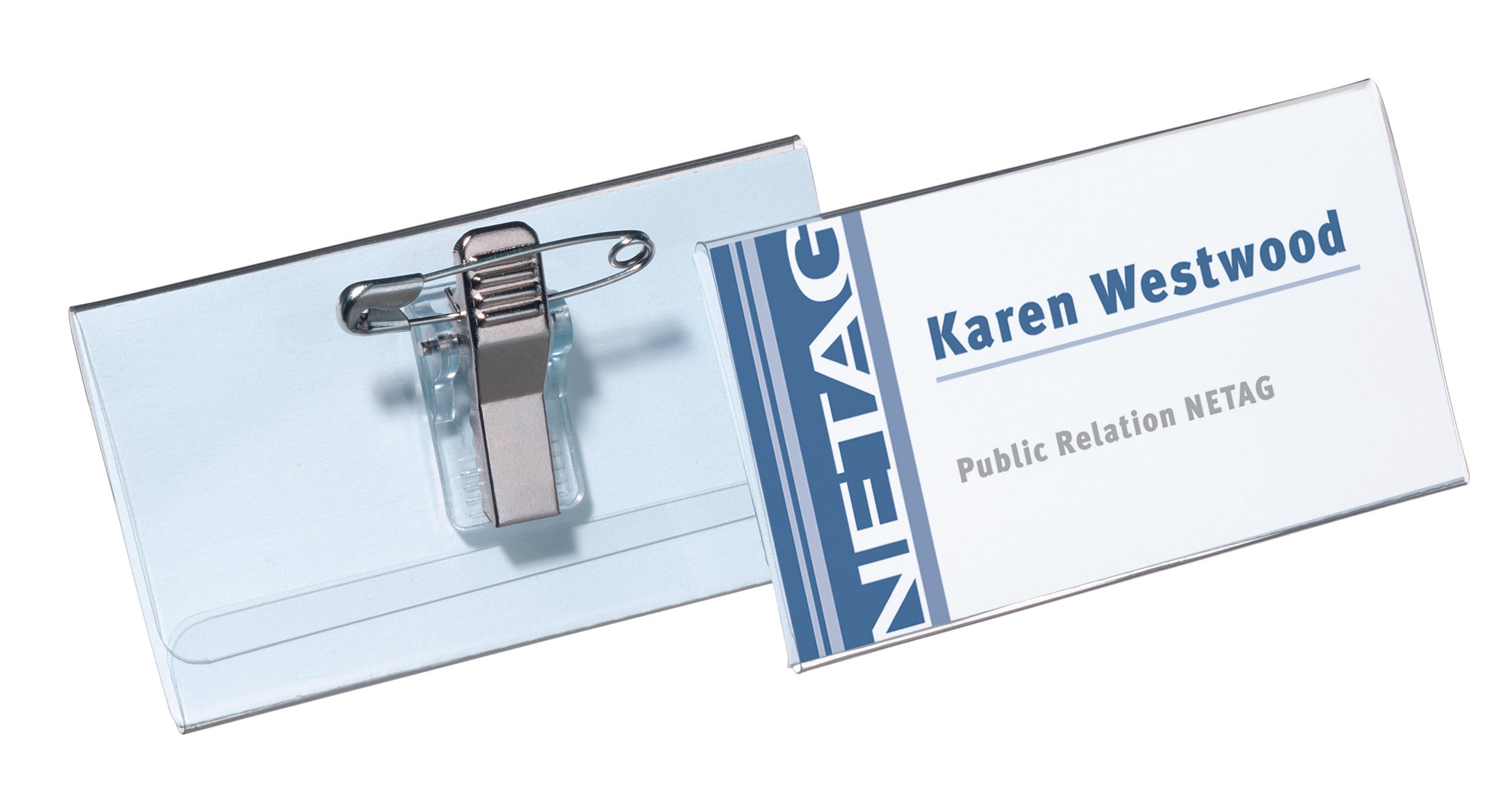 Durable Name Badge 40x75mm with Combi Clip Includes Blank Insert Cards Transparent (Pack 50) - 814119