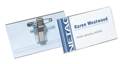 Durable Name Badge 40x75mm with Combi Clip Includes Blank Insert Cards Transparent (Pack 50) - 814119