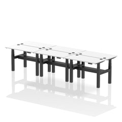 Dynamic Air Back-to-Back W1200 x D600mm Height Adjustable Sit Stand 6 Person Bench Desk With Cable Ports White Finish Black Frame - HA01632 DD