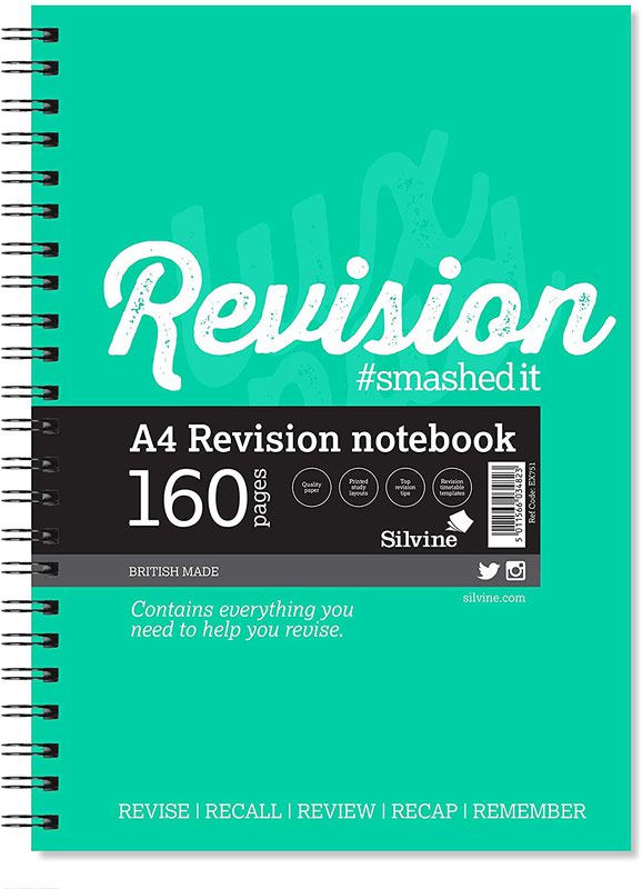 Silvine Revision Notebook Twinwire A4 Green (Pack 5) EX751