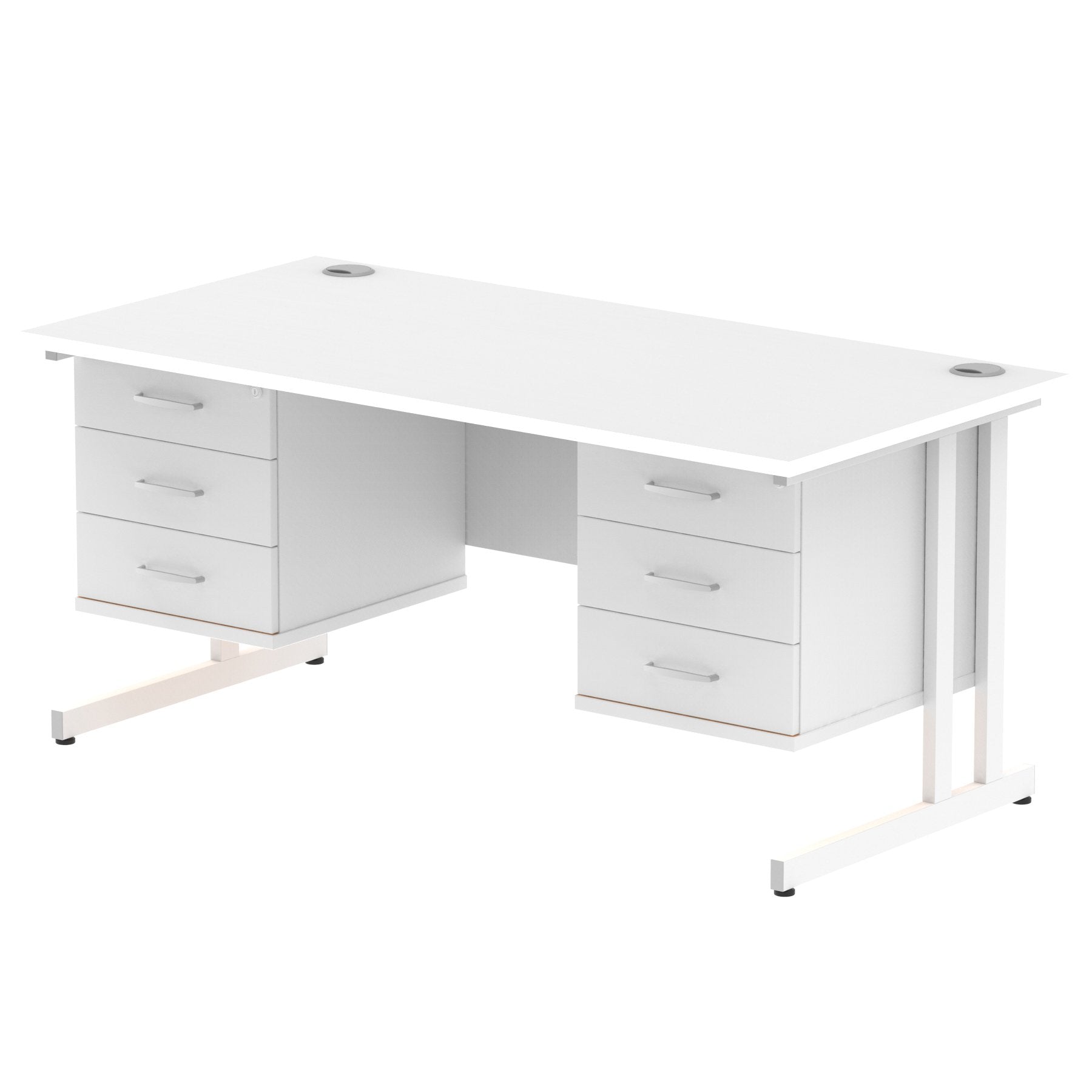 Dynamic Impulse W1600 x D800 x H730mm Straight Office Desk Cantilever Leg With 2x3 Drawer Double Fixed Pedestal White Finish White Frame - MI002235 DD