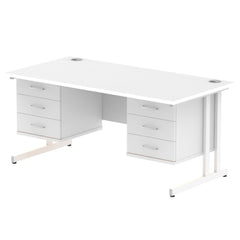 Dynamic Impulse W1600 x D800 x H730mm Straight Office Desk Cantilever Leg With 2x3 Drawer Double Fixed Pedestal White Finish White Frame - MI002235 DD