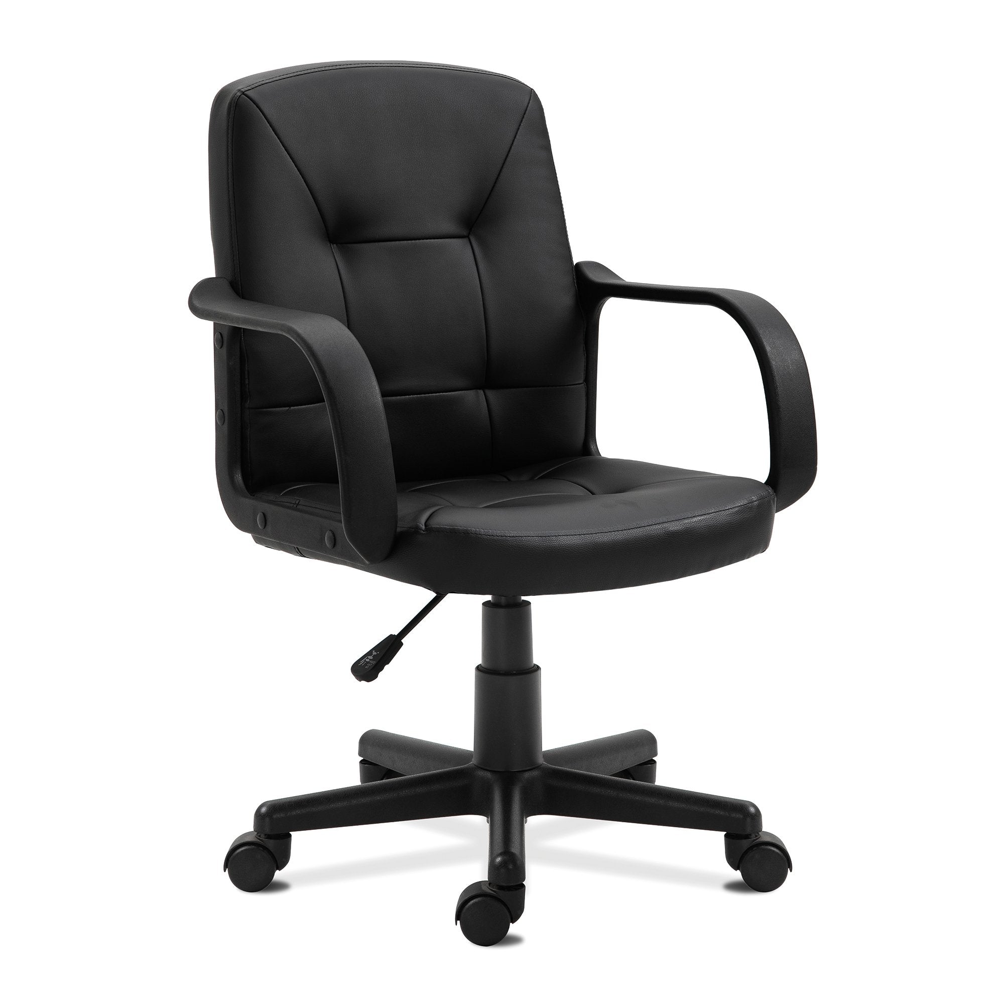 Nautilus Designs Delph Medium Back Leather Faced Executive Office Chair With Decorative Detail and Fixed Arms Black - DPA2014MB/LBK DD
