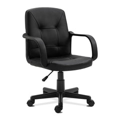 Nautilus Designs Delph Medium Back Leather Faced Executive Office Chair With Decorative Detail and Fixed Arms Black - DPA2014MB/LBK DD