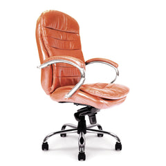 Nautilus Designs Santiago High Back Italian Leather Faced Synchronous Executive Chair With Integrated Headrest & Fixed Arms Tan - DPA618KTAG/TN DD