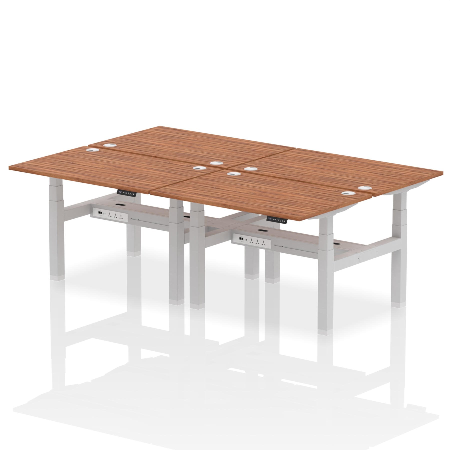 Dynamic Air Back-to-Back W1200 x D800mm Height Adjustable Sit Stand 4 Person Bench Desk With Cable Ports Walnut Finish Silver Frame - HA01760 DD