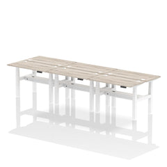 Dynamic Air Back-to-Back W1200 x D600mm Height Adjustable Sit Stand 6 Person Bench Desk With Cable Ports Grey Oak Finish White Frame - HA01612 DD
