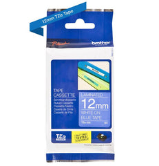Brother Glossy White On Blue Label Tape 12mm x 8m - TZE535