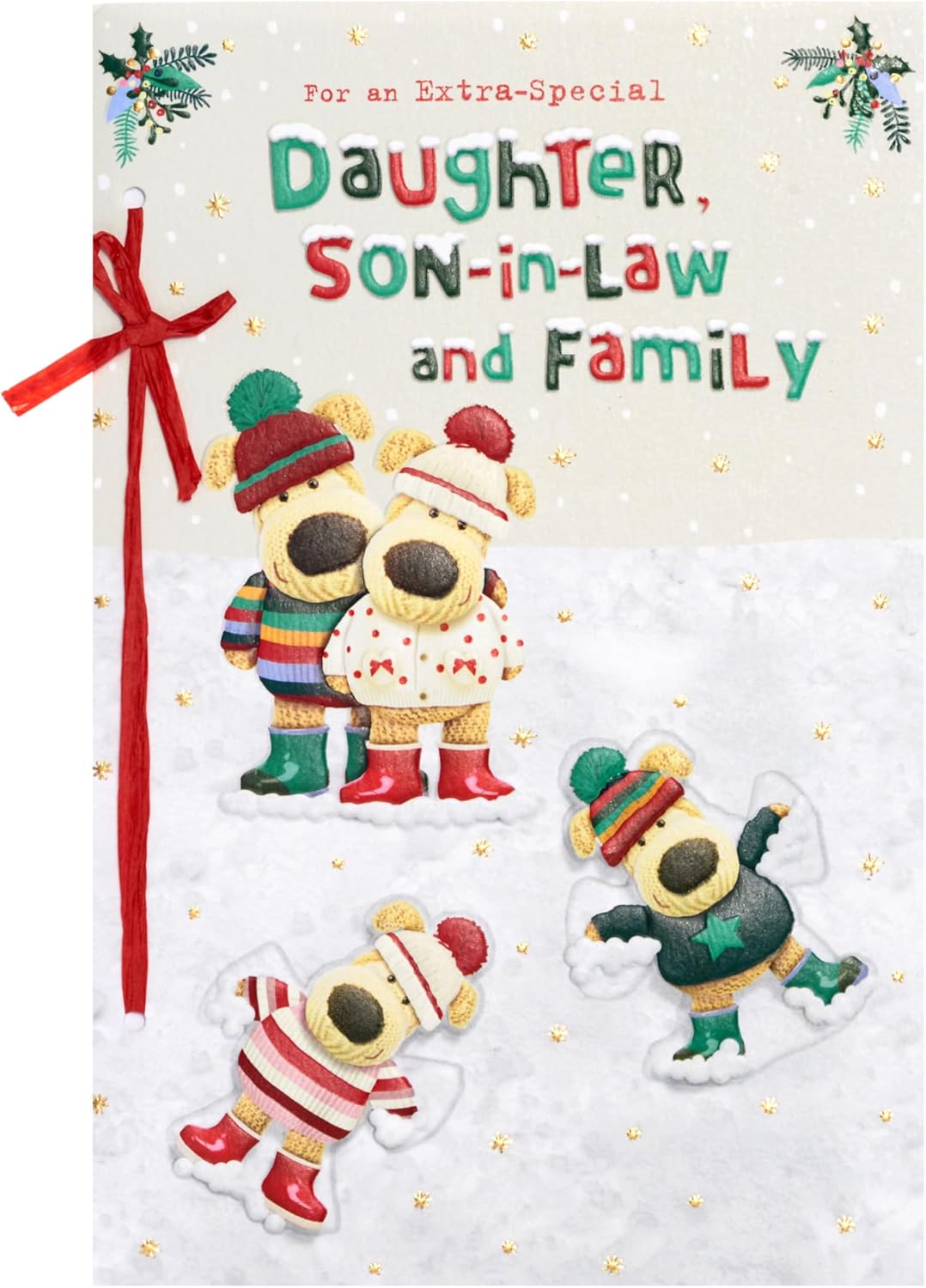 Christmas Greeting Card for Daughter, Son-in-Law and Family – Cute Boofle Embellished Festive Design
