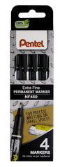Pentel NF450 Permanent Marker Bullet Tip 1.2mm Tip 0.6mm Line Black (Pack 4) YNF450/4-A