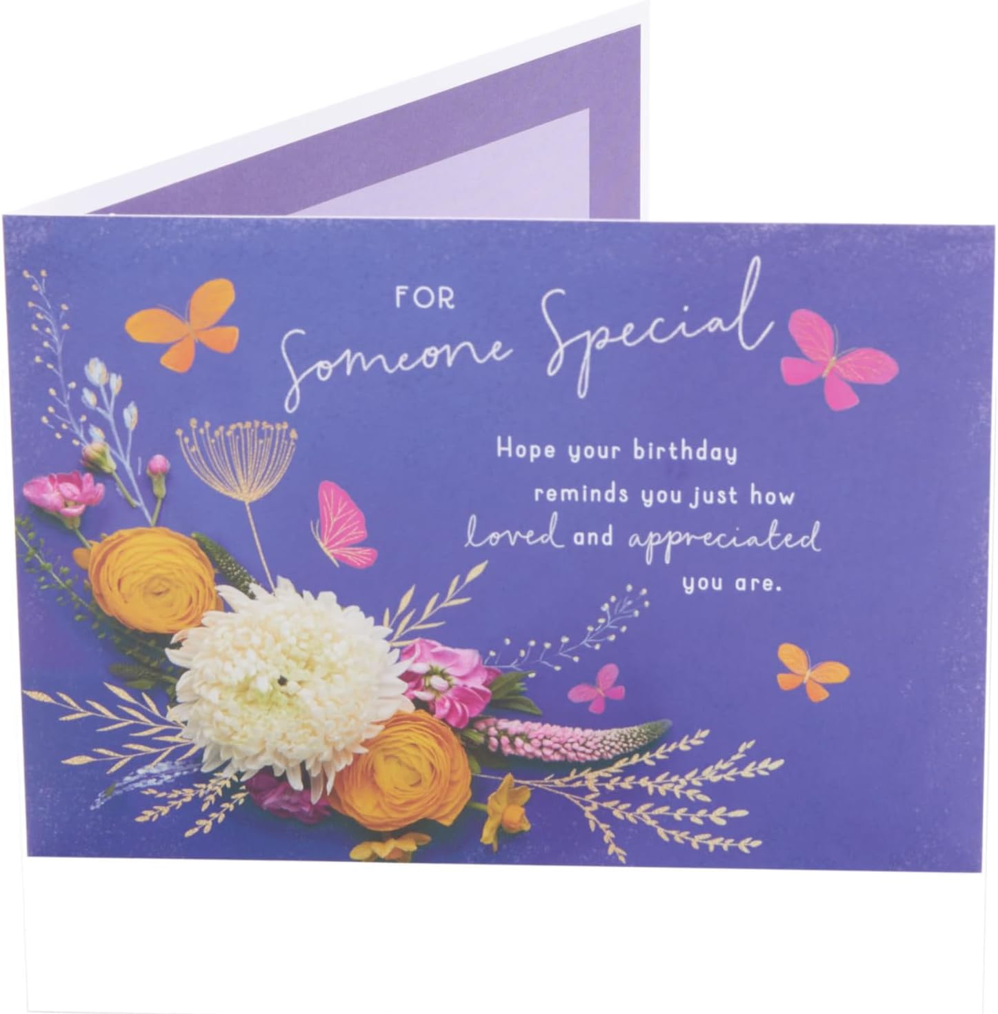 Elegant Blue & Floral Design Birthday Card – Blank Inside for Personal Message