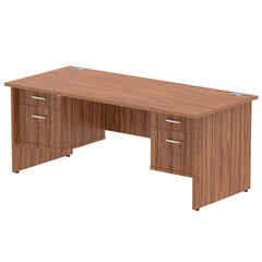Dynamic Impulse W1800 x D800 x H730mm Straight Office Desk Panel End Leg With 2 x 2 Drawer Double Fixed Pedestal Walnut Finish - MI001980 DD