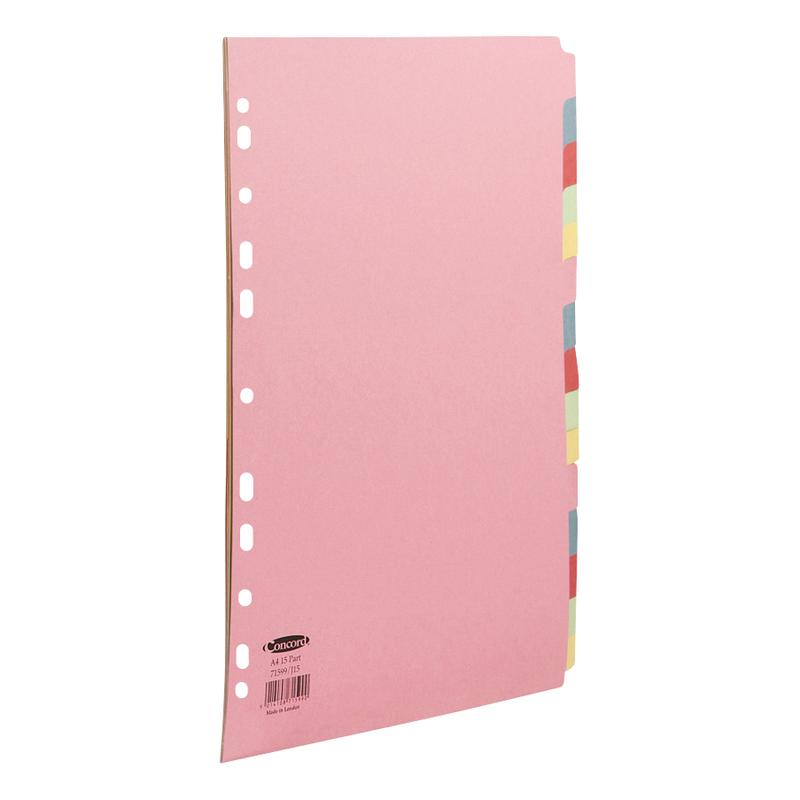Concord Divider 15 Part A4 160gsm Board Pastel Assorted Colours - 71599/J15