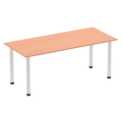 Impulse 1800mm Straight Table Beech Top Brushed Aluminium Post Leg I003646 DD