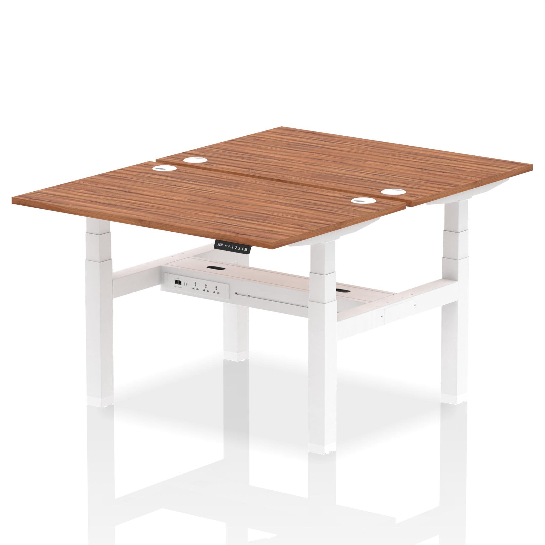 Dynamic Air Back-to-Back W1200 x D800mm Height Adjustable Sit Stand 2 Person Bench Desk With Cable Ports Walnut Finish White Frame - HA01690 DD