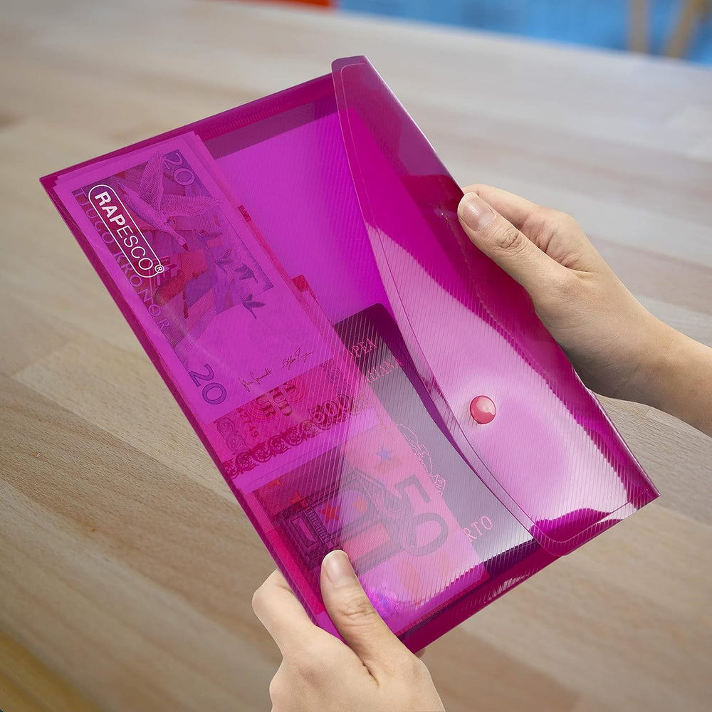 Rapesco Popper Wallet, A5 - Transparent Assorted Colours (Pack 40)