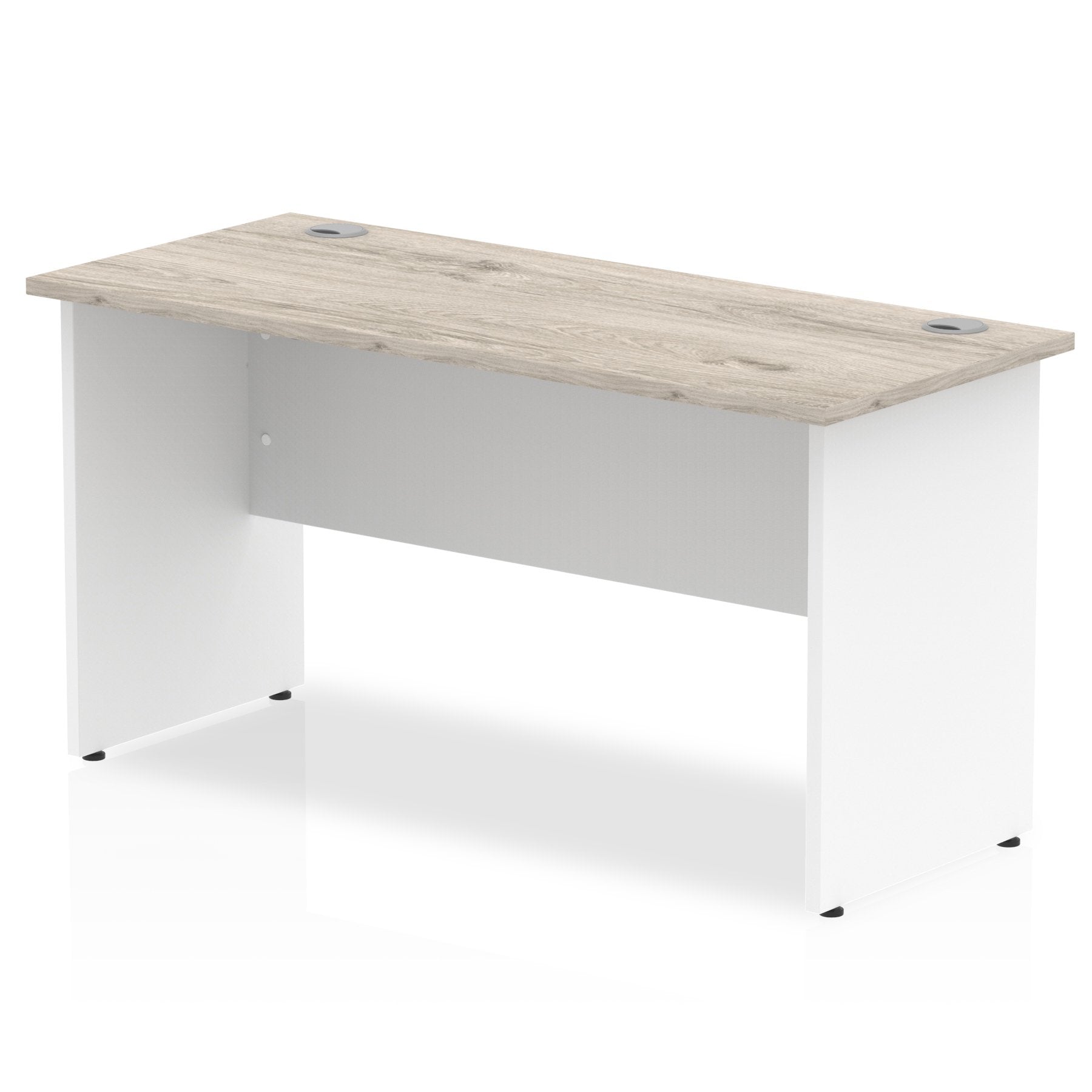 Impulse Straight Office Desk W1400 x D600 x H730mm Panel End Leg Grey Oak Finish White Frame  - TT000150 DD
