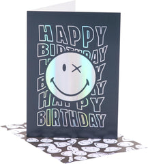 Silver Foil Smiley World Birthday Card – Perfect for Boys and Him