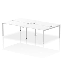 Impulse Back-to-Back 4 Person Bench Desk W1400 x D1600 x H730mm With Cable Ports White Finish Silver Frame - IB00153 DD