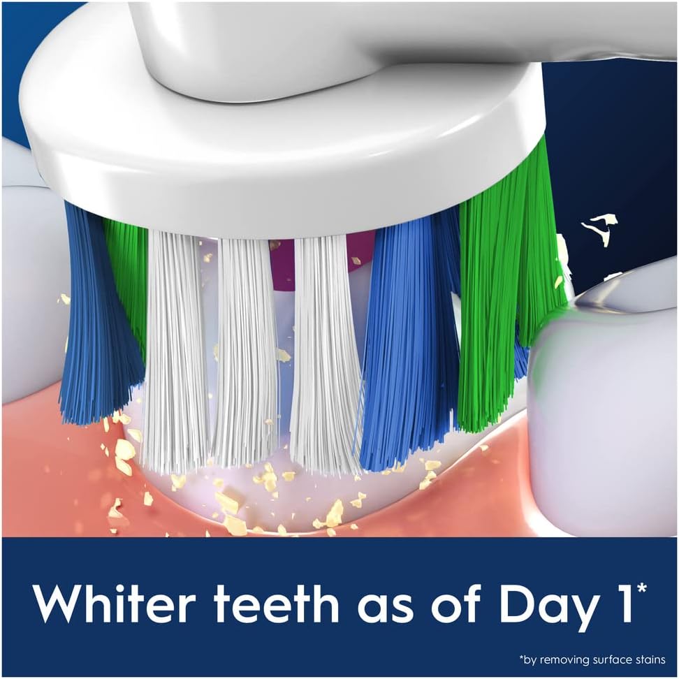 Set of 10 Oral-B 3D White replacement toothbrush heads for electric toothbrushes, showing white bristle design and blue accents.