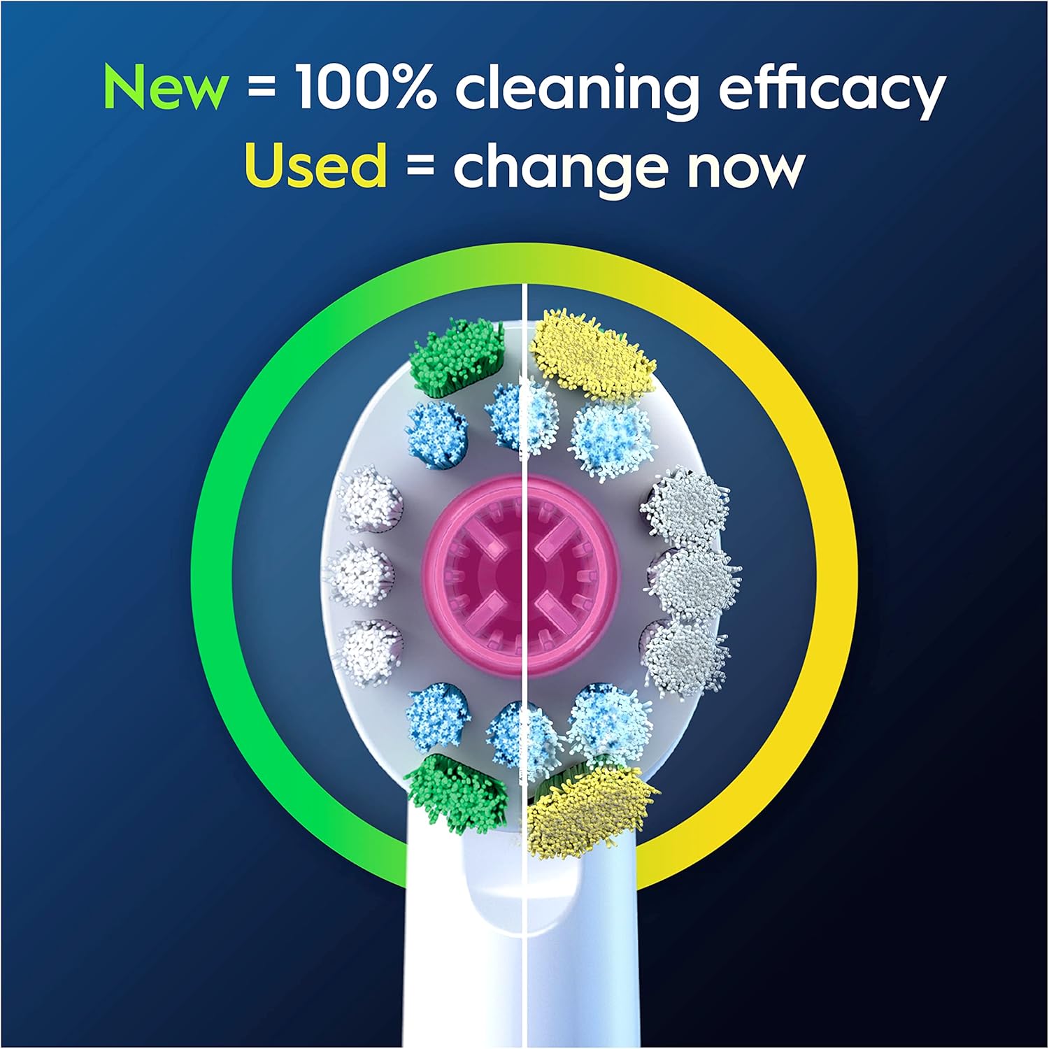 Oral-B 3D White replacement toothbrush heads in a 4-pack, designed for effective whitening and cleaning.