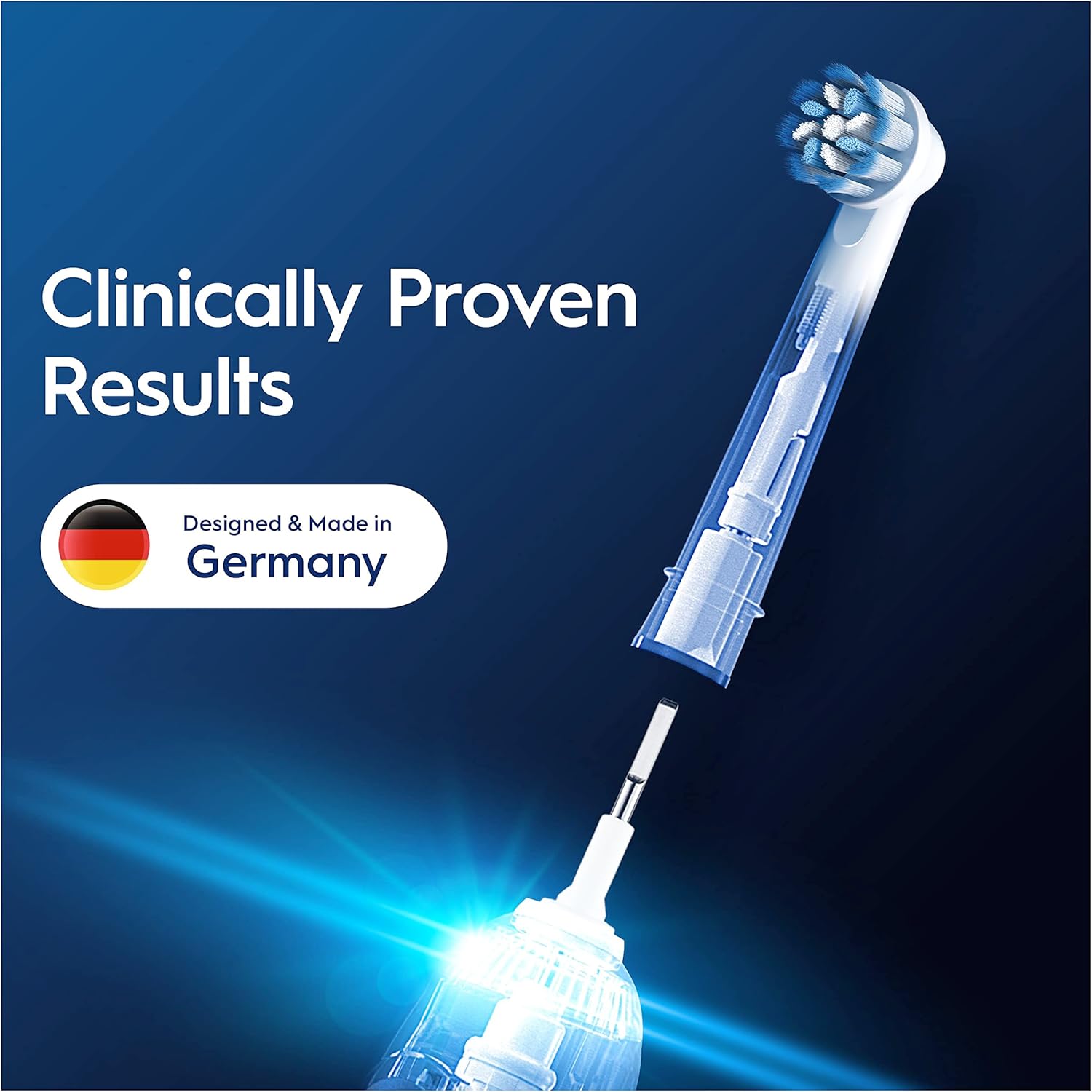 Eight Oral-B 3D White replacement toothbrush heads for effective teeth cleaning and whitening.